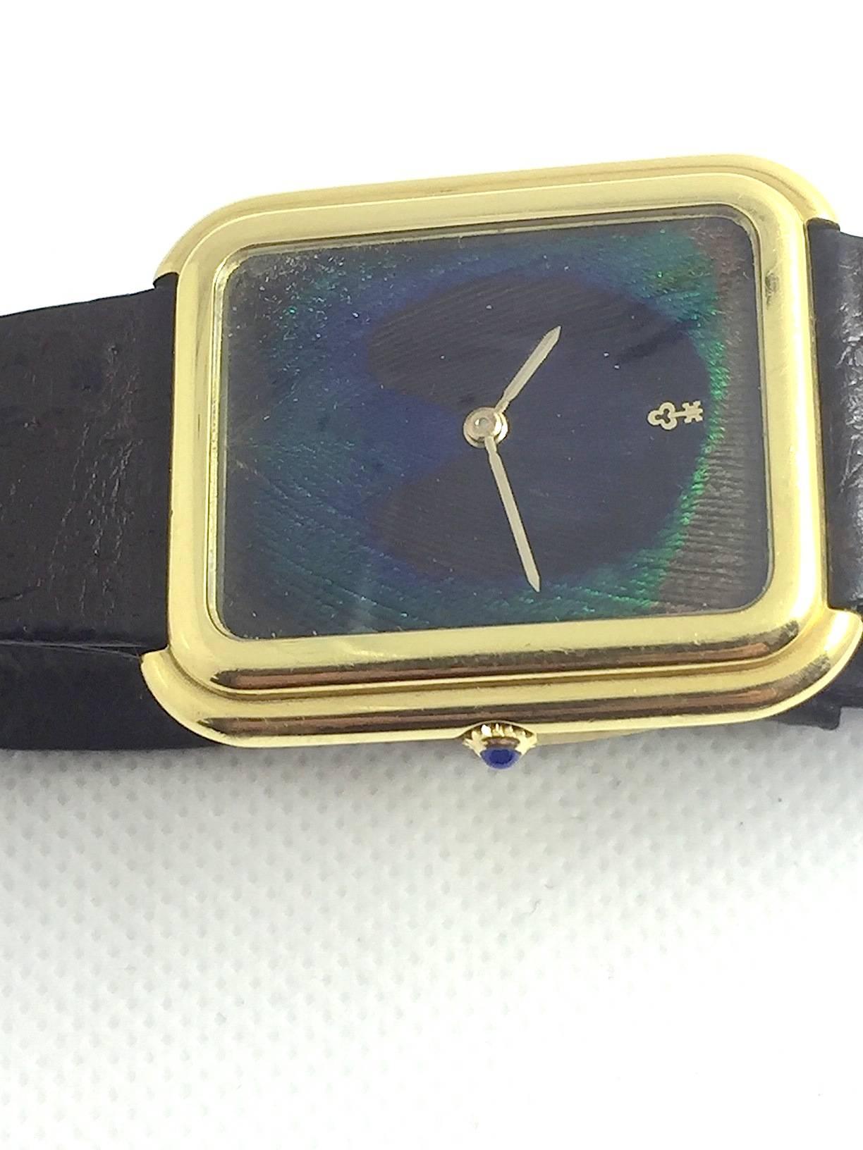 Corum Yellow Gold Peacock Feather Manual Wind Wristwatch For Sale 4