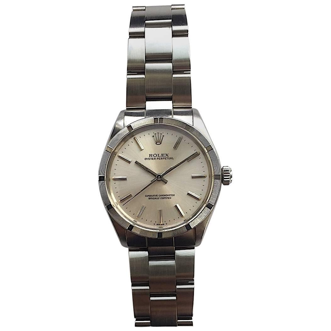 Rolex Stainless Steel Oyster Perpetual Automatic Wristwatch, 1980s In Excellent Condition For Sale In New York, NY