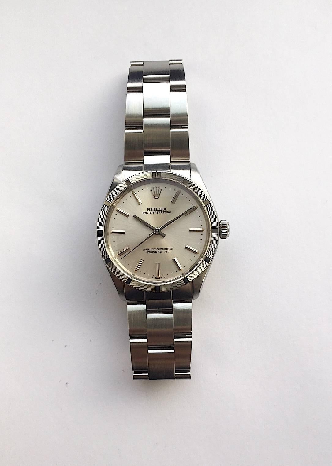 Women's or Men's Rolex Stainless Steel Oyster Perpetual Automatic Wristwatch, 1980s For Sale