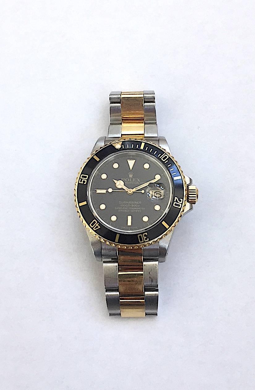 Rolex Steel and Gold Submariner Wristwatch, 1980s Box and Papers For Sale 1
