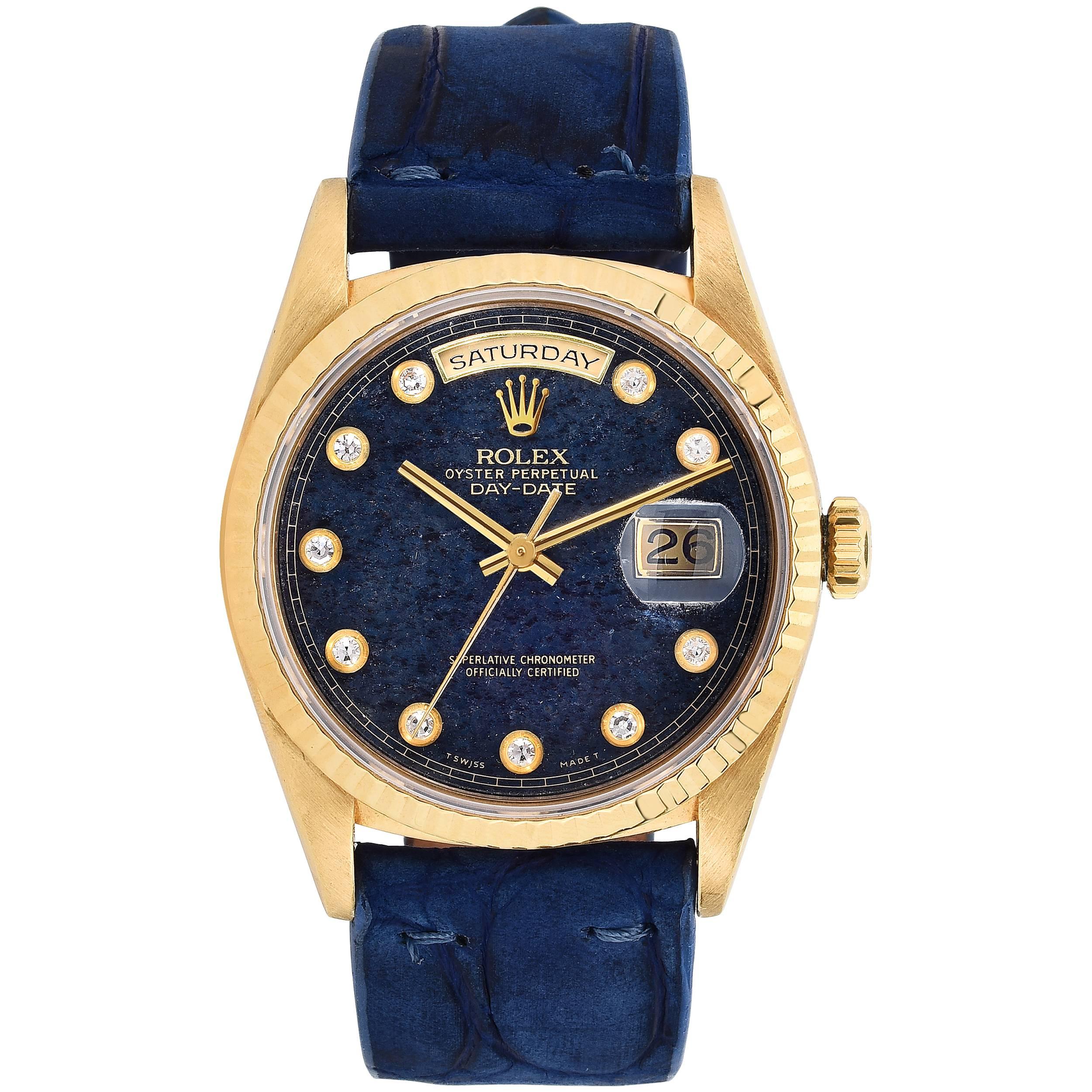 Rolex Yellow Gold Day-Date Diamond Aventurine Dial Wristwatch For Sale