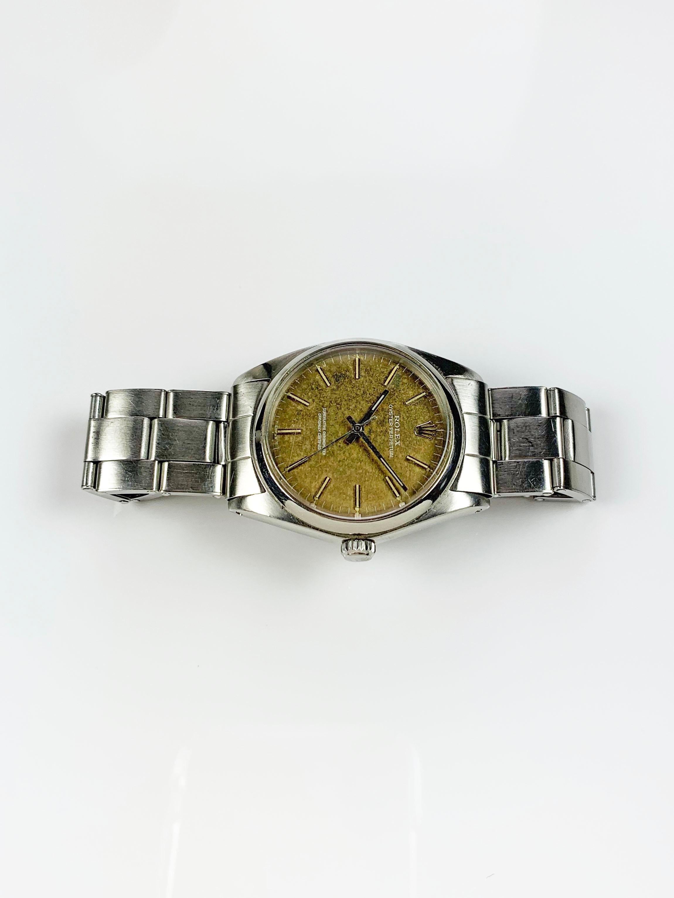 Rolex Stainless Steel Oyster Perpetual Tropical Dial Watch, 1960s In Good Condition In New York, NY