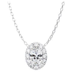 0.70 Ctw Ovall Diamond Halo Pendant Necklace 14K Gold