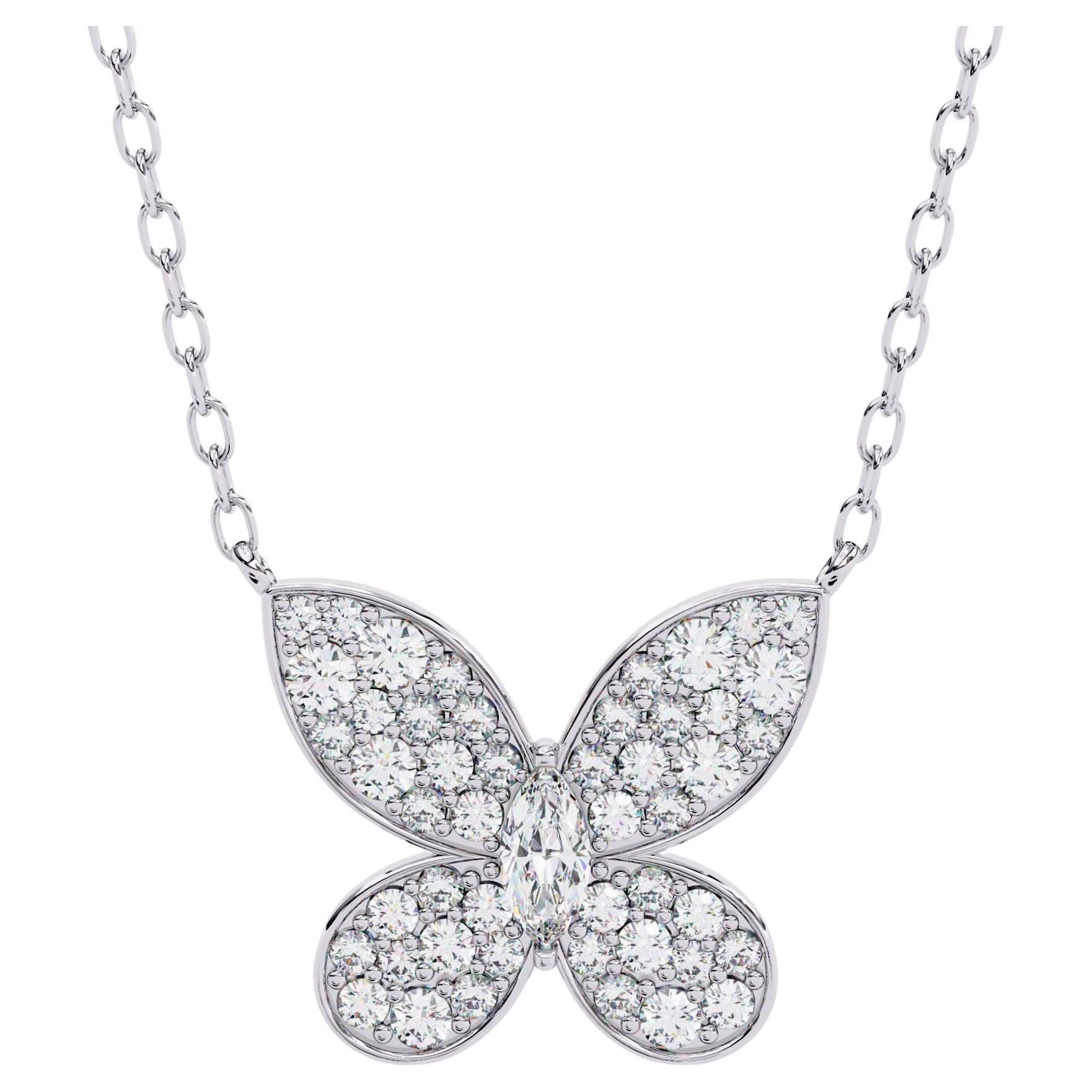 0.23 Karat Schmetterlings-Diamant-Anhänger-Halskette 14K Gold