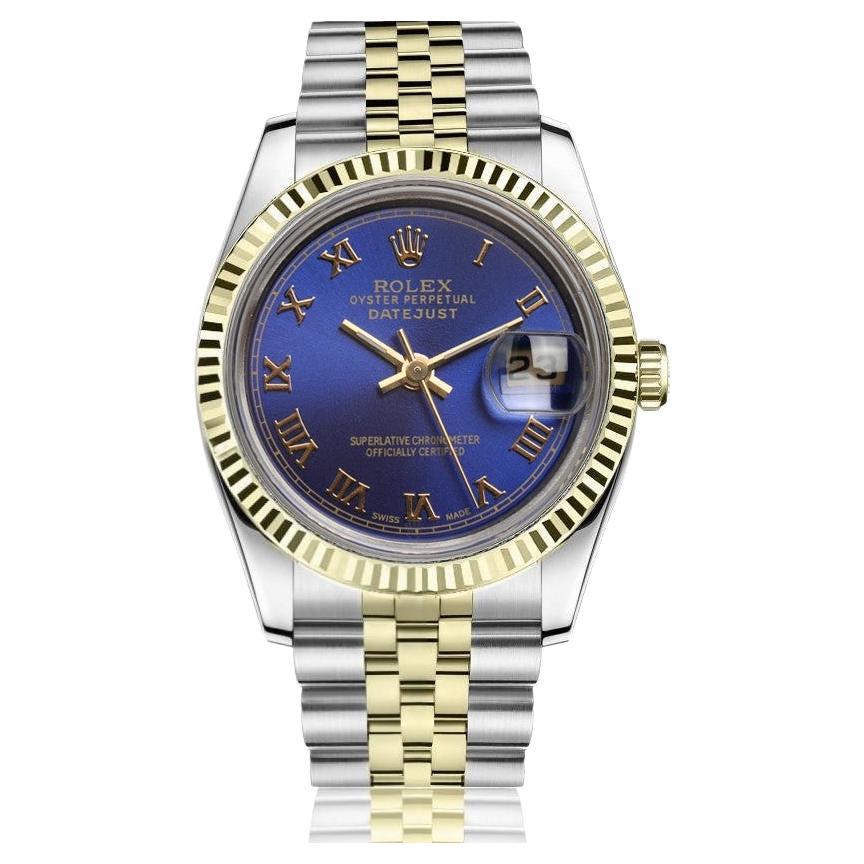 Rolex 26mm Datejust Two Tone Blue Color Custom Roman Numeral Watch 69173