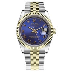 Vintage Rolex 26mm Datejust Two Tone Blue Color Custom Roman Numeral Watch 69173