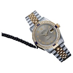 Rolex Datejust Grey Roman Dial Sapphire/Diamond Bezel Two Tone Watch
