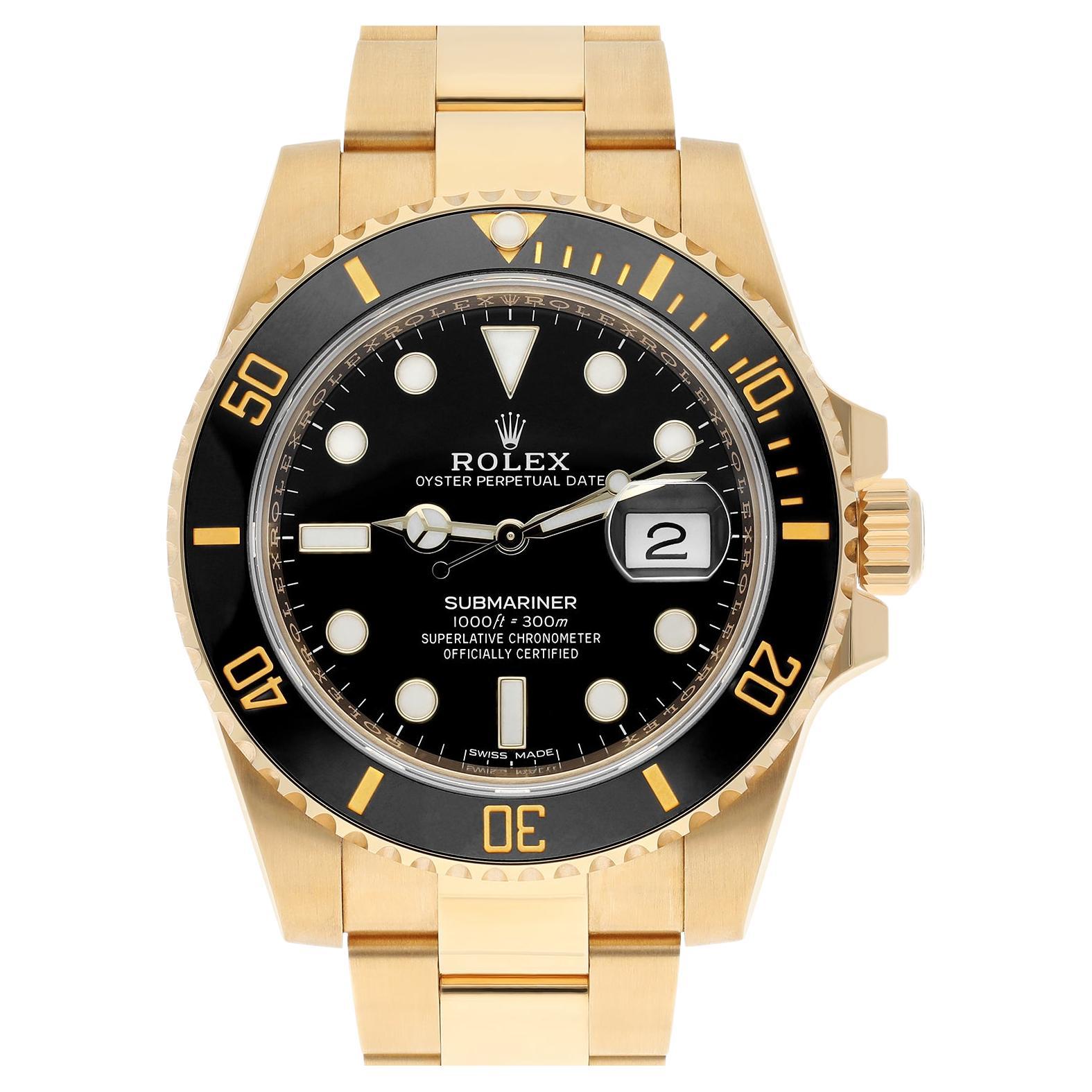 Montre Hommes Rolex Submariner Date Ceramic Bezel Yellow Gold Black 116618LN en vente