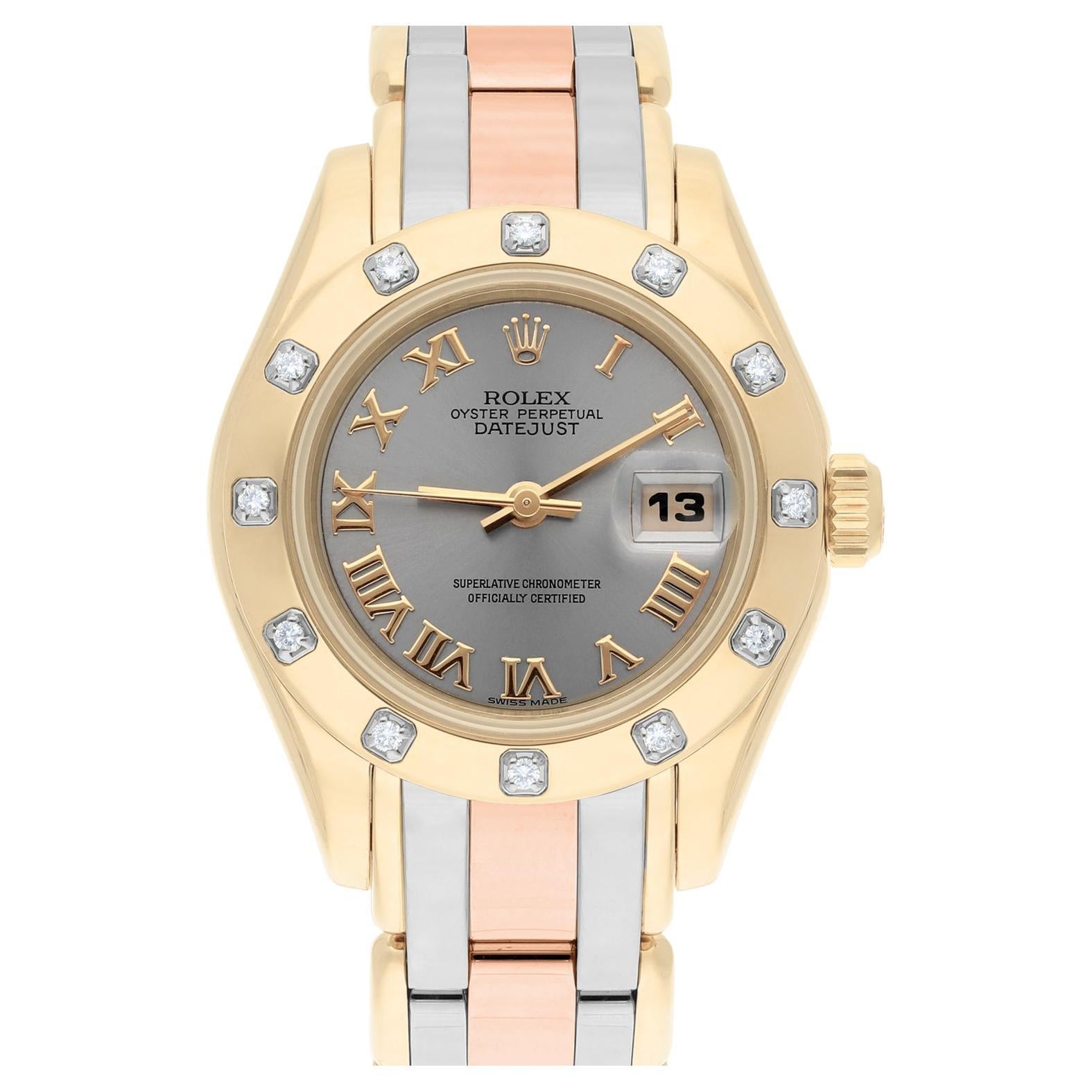 Rolex 18K Rose/Yellow/White Gold 29mm Tridor Masterpiece Ladies Box Papers For Sale