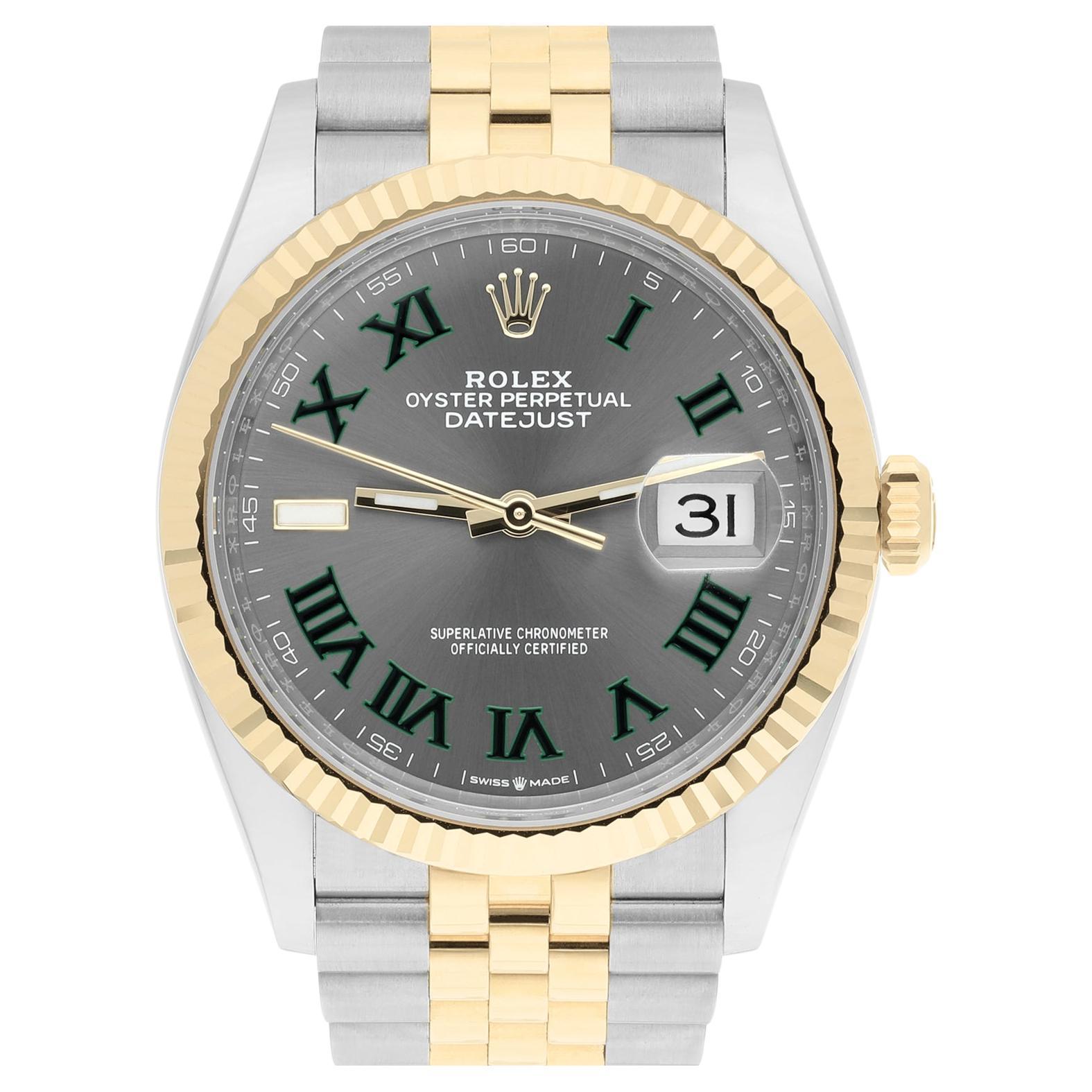 Rolex 126233 Datejust 36mm Two-Tone Yellow Gold Fluted Bezel Wimbledon Dial B/P For Sale