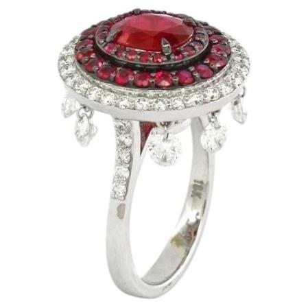 Ruby with dancing White Diamond Cocktail Ring in 18K gold