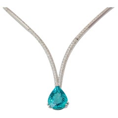 "Costis" Four Claw Necklace, 7.23 Carats African Paraiba Tourmaline and Diamonds