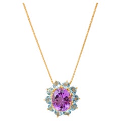 "Costis" Imperial Rosette Necklace - Central Amethyst, Aquamarines in 18K Gold