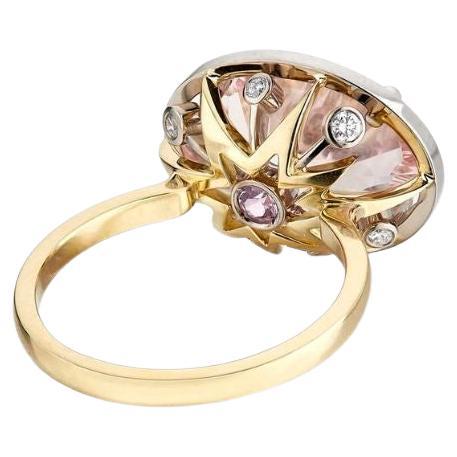 18K White and Yellow Gold Morganite and Diamond Statement Ring – Handcrafted Ele For Sale