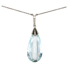 Antique Art Deco aquamarine, diamond and onyx pendant necklace