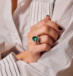 W.A. Bolin 12ct Green Tourmaline and Diamond Cocktail 18K Ring, Stockholm, 1962