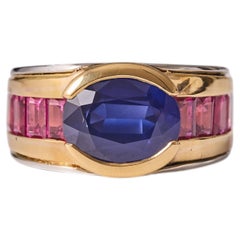 Hemmerle 2.57ct Sapphire and 1.8ct Ruby Signet Ring, Munich Germany, 1980s