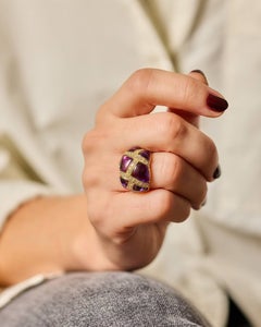 Rare Bulgari Amethyst Cabochon and Diamond 18kt Gold Puzzle Ring, ca 1990