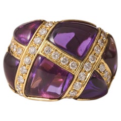 Rare Bulgari Amethyst Cabochon and Diamond 18kt Gold Puzzle Ring, ca 1990
