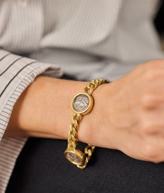 Bulgari Monete Three Coin 18kt Gold Curb Link Bracelet, circa 1980