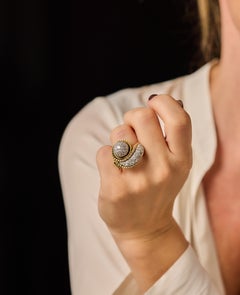 Two-Tone 18K Gold Old-Cut Diamond Cocktail Ring, Circa 1940s, France