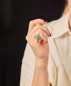 JC 14K White Gold Diamond Swirl Cocktail Ring, 1.10 Carats