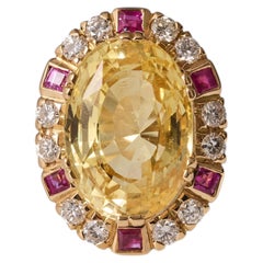 15.36ct No heat Yellow Sapphire, Diamond and Pink Sapphire 18kt Ring, 1986