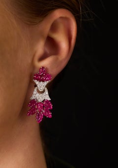 15ct Carved Ruby and 1.4ct Diamond Earrings in 18kt White Gold