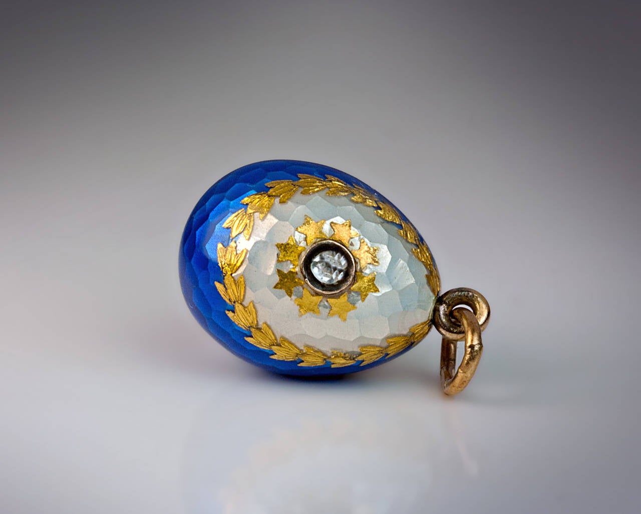 Edwardian Antique Russian Guilloche Enamel Gold Egg Pendant