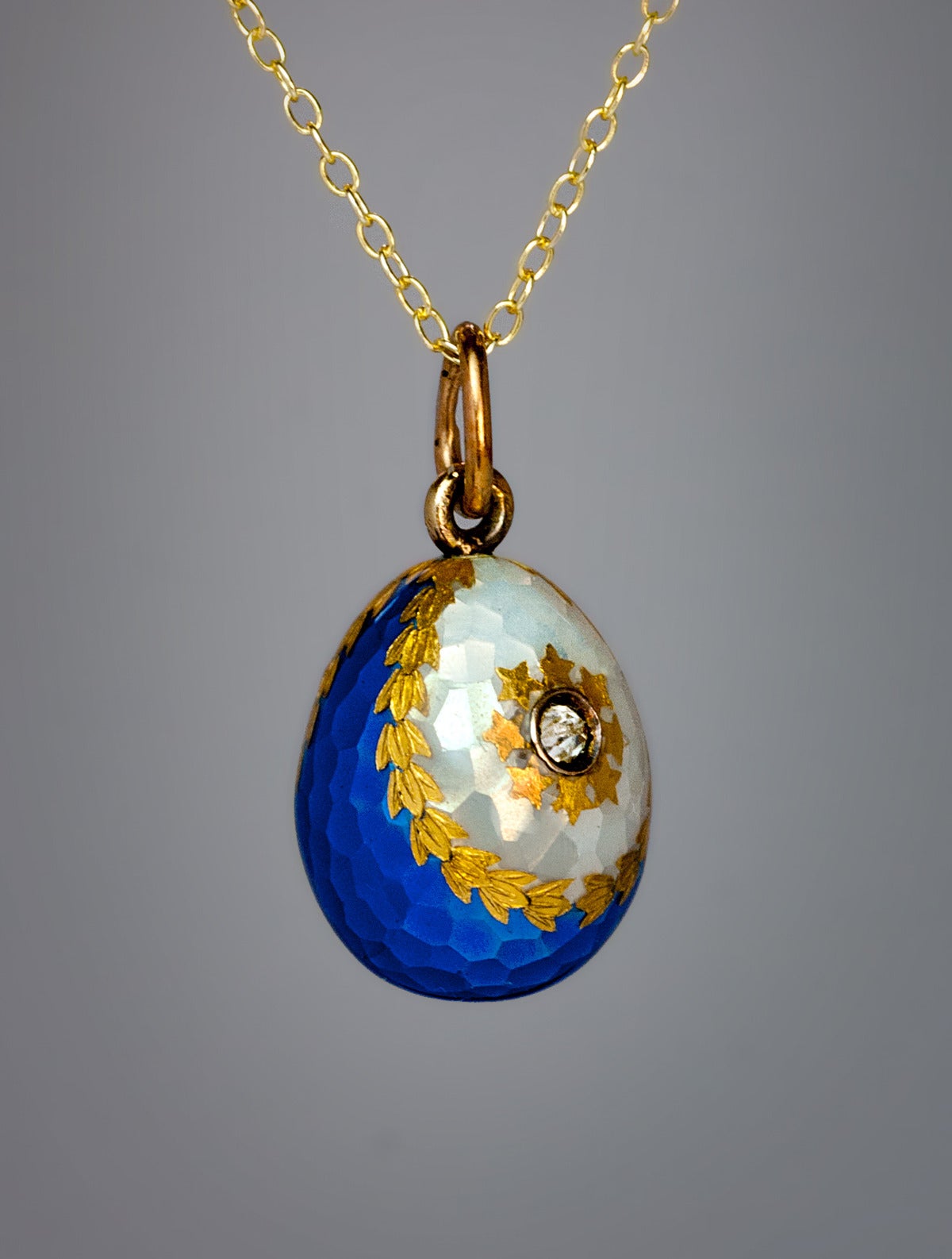 Women's Antique Russian Guilloche Enamel Gold Egg Pendant