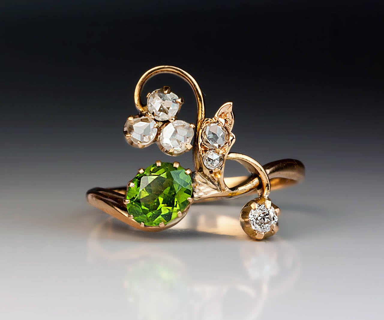 Antique Demantoid Diamond Gold Art Nouveau Ring 1
