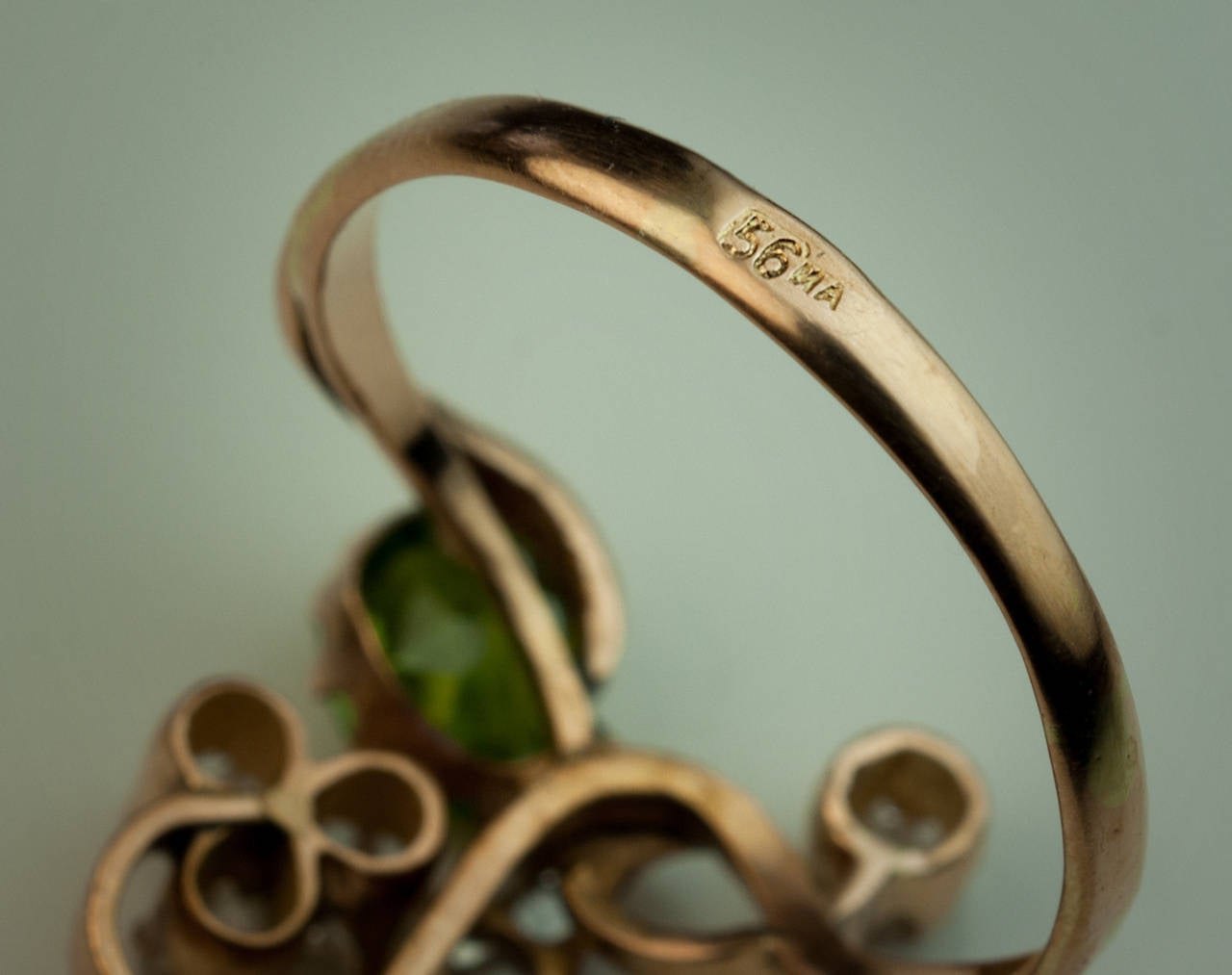 Antique Demantoid Diamond Gold Art Nouveau Ring 2