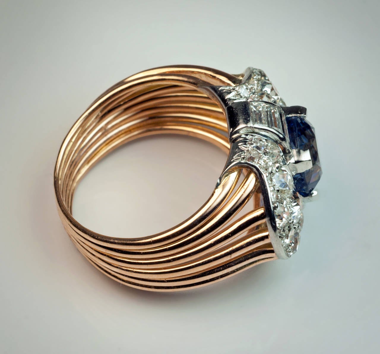 Retro Vintage 5 Ct Ceylon Sapphire Old Cut Diamond Ring 