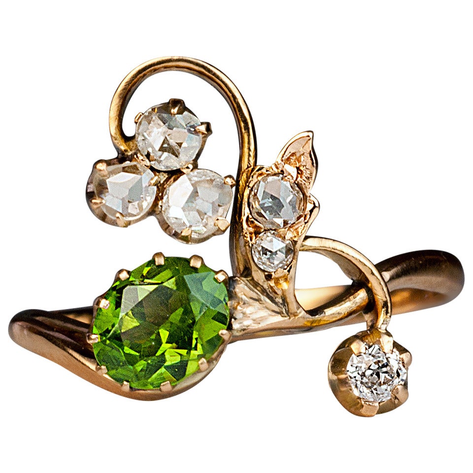 Antique Demantoid Diamond Gold Art Nouveau Ring
