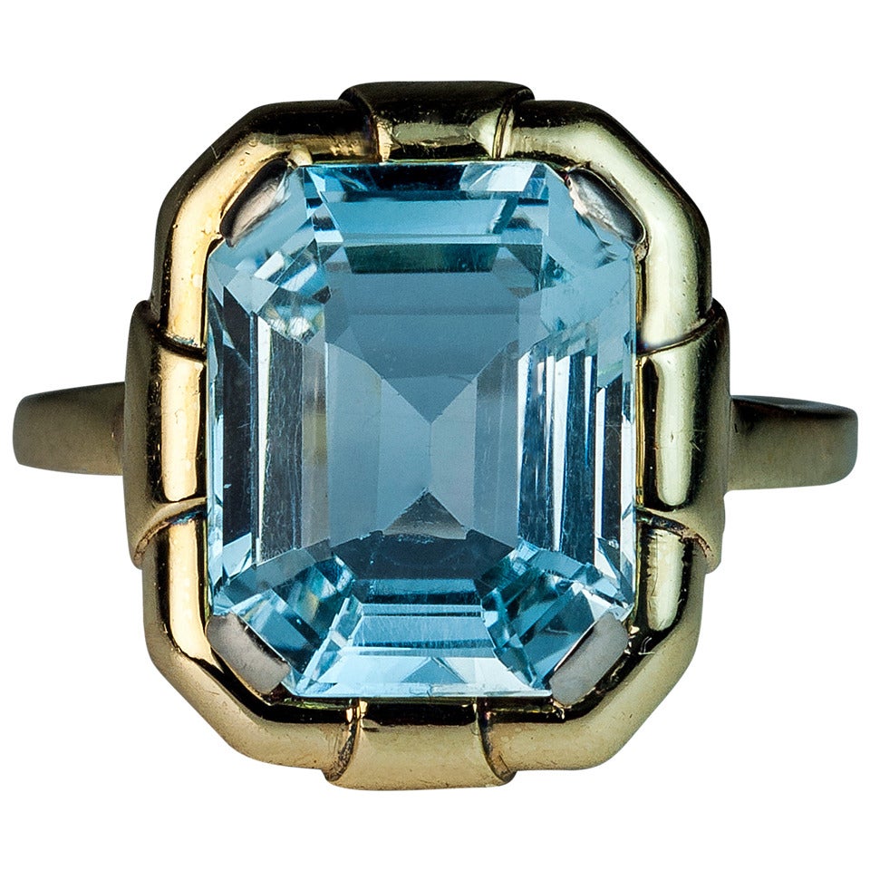 Art Deco Aquamarine Gold Ring