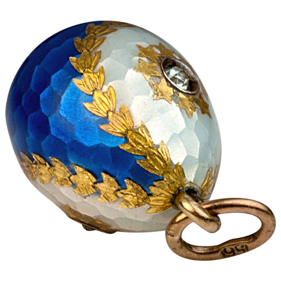 Antique Russian Guilloche Enamel Gold Egg Pendant