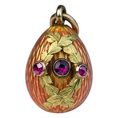 Antique Faberge Enamel Ruby Gold Egg Pendant