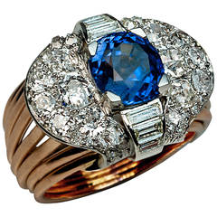 Retro 5 Carat Ceylon Sapphire Diamond gold Ring 8