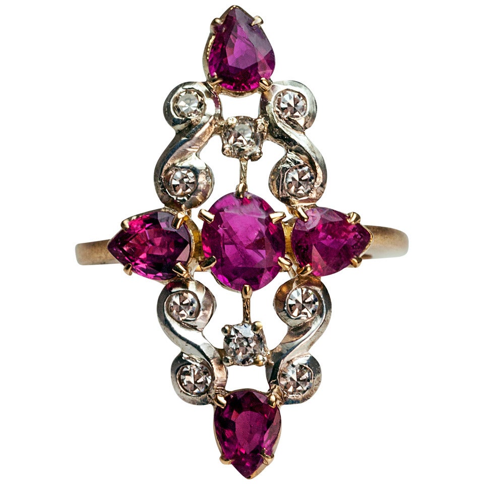 Art Deco Ruby Diamond Gold Platinum Ring For Sale