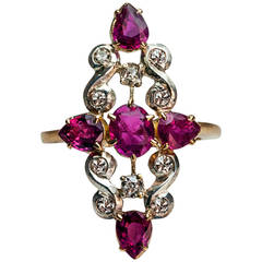 Art Deco Ruby Diamond Gold Platinum Ring 7