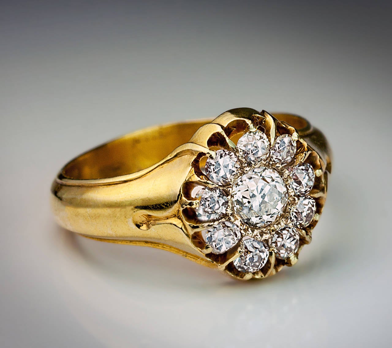 Victorian Antique 1800s Men's Diamond Cluster Gold Ring