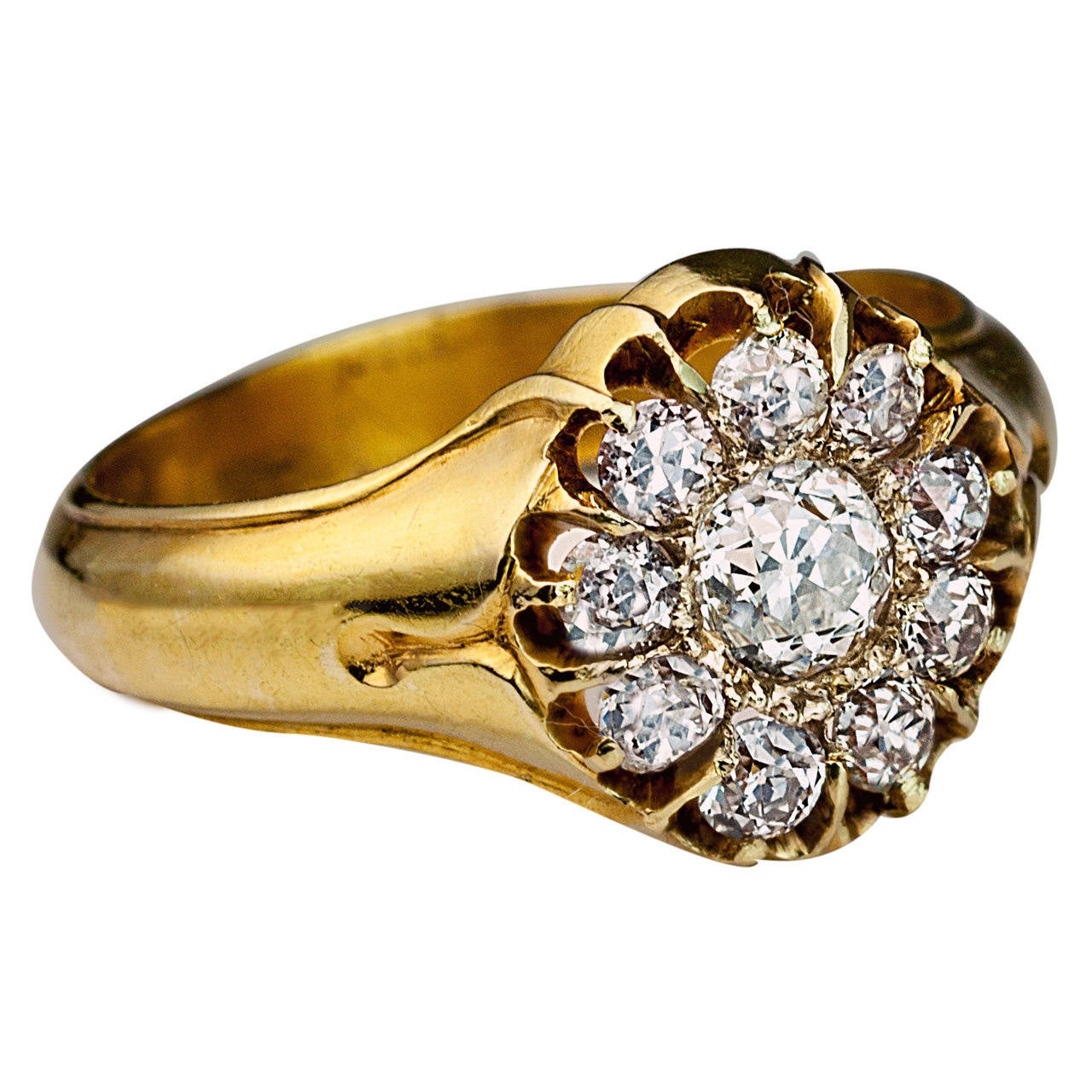 Antique 1800s Men's Diamond Cluster Gold Ring