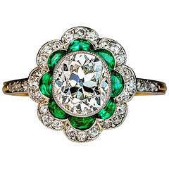 1920s Art Deco Emerald Diamond Platinum Engagement Ring
