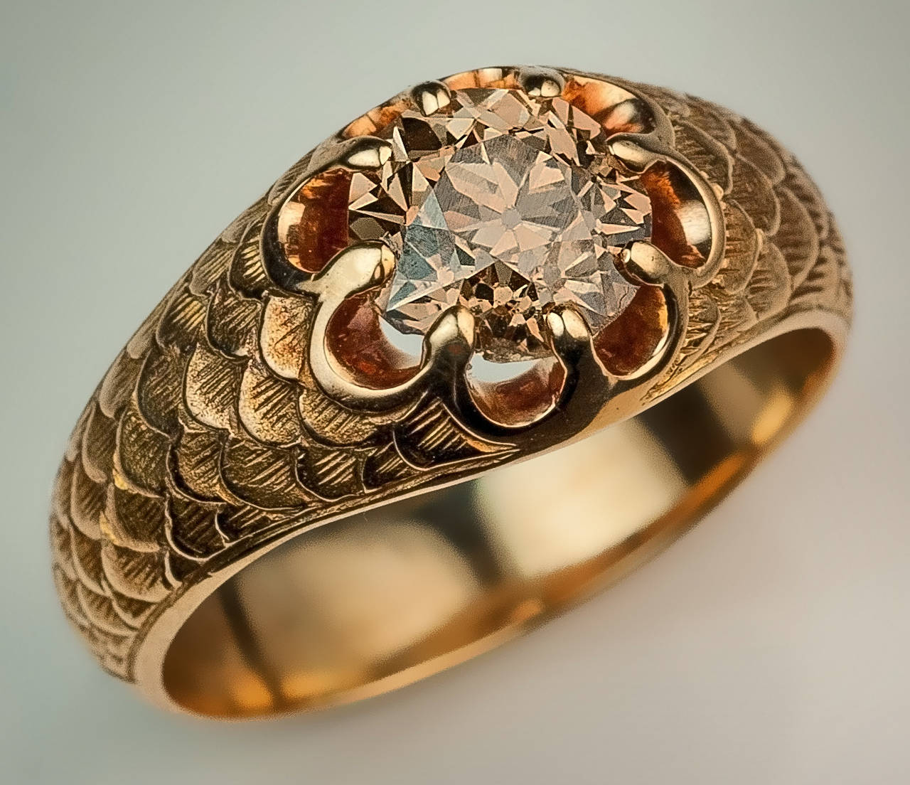 Antique Fancy Color Old European Cut Diamond Gold Men&#39;s Ring at 1stdibs