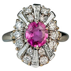 Vintage Pink Sapphire Diamond Platinum Ring