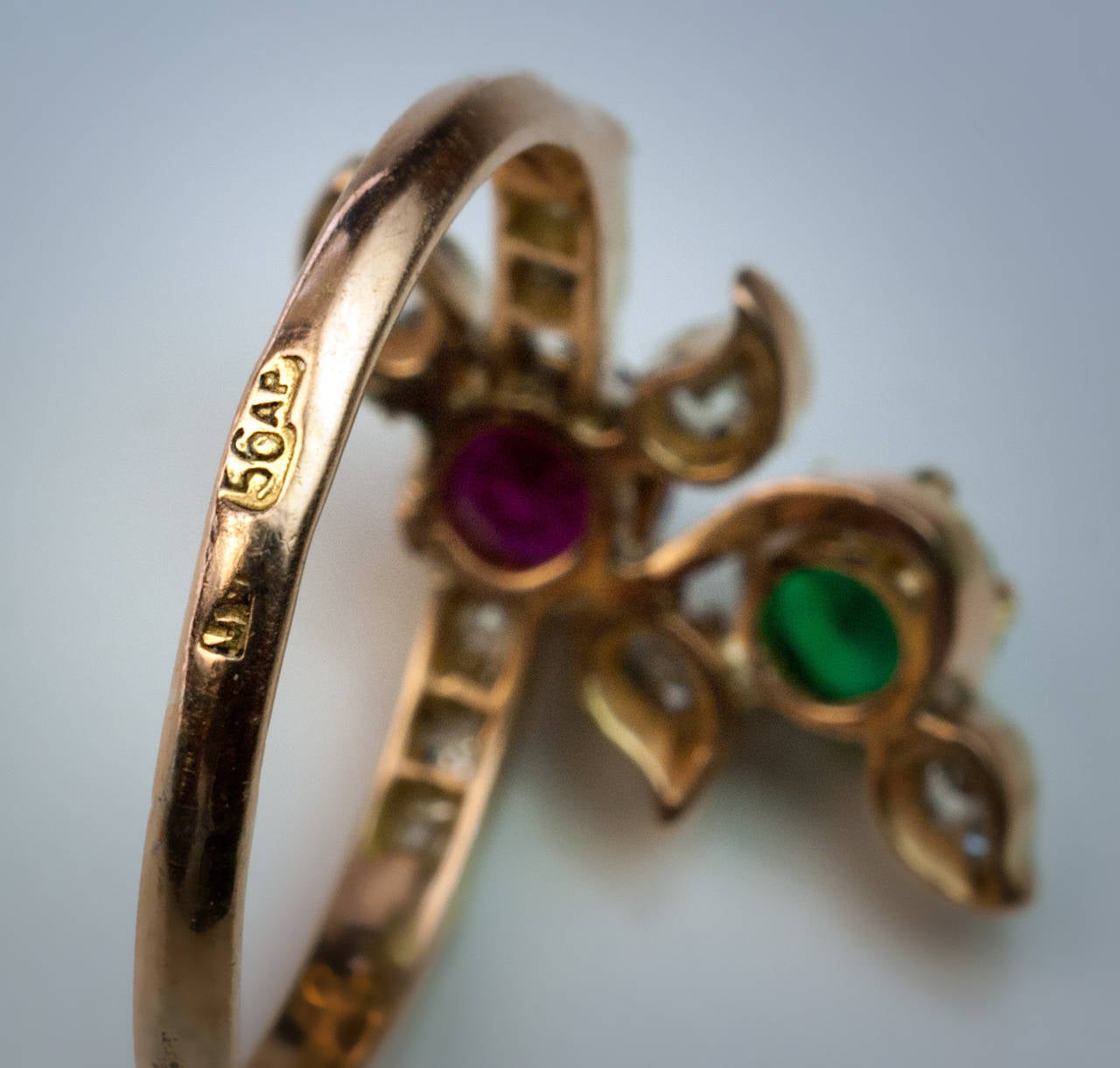 Women's Art Nouveau Antique Ruby Emerald and Diamond Ring