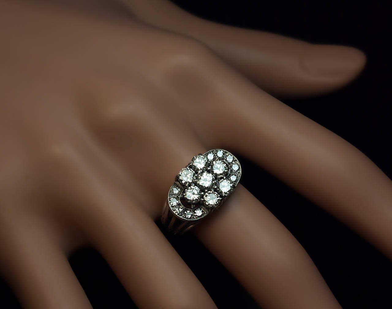 Art Deco Diamond Cluster Engagement Ring 1