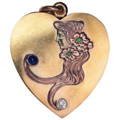 Art Nouveau Antique Russian Heart Shaped Sliding Locket