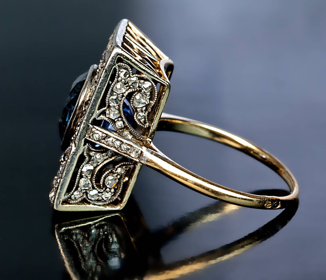 Antique 5 Carat Sapphire Diamond Gold Ring 1