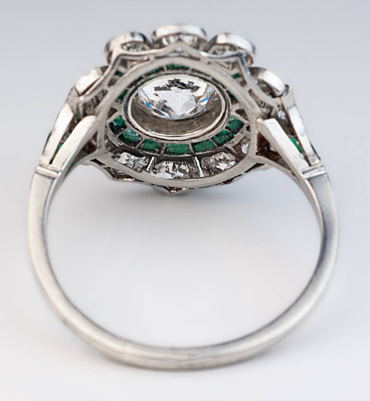 Art Deco French Emerald Diamond Ring 2